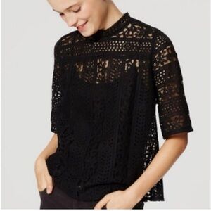 LOFT mock neck blacks lace top - NWT - Size Large